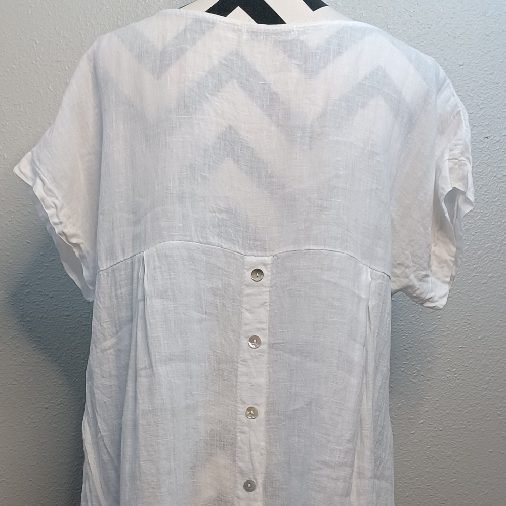Terzo Millennio Italy White 100% Linen Coastal Lagenlook Sz M Tunic Top - Picture 6 of 13